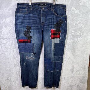 Lauren Ralph Lauren Patchwork Jeans 16W Embellished Embroidered Red Plaid Denim